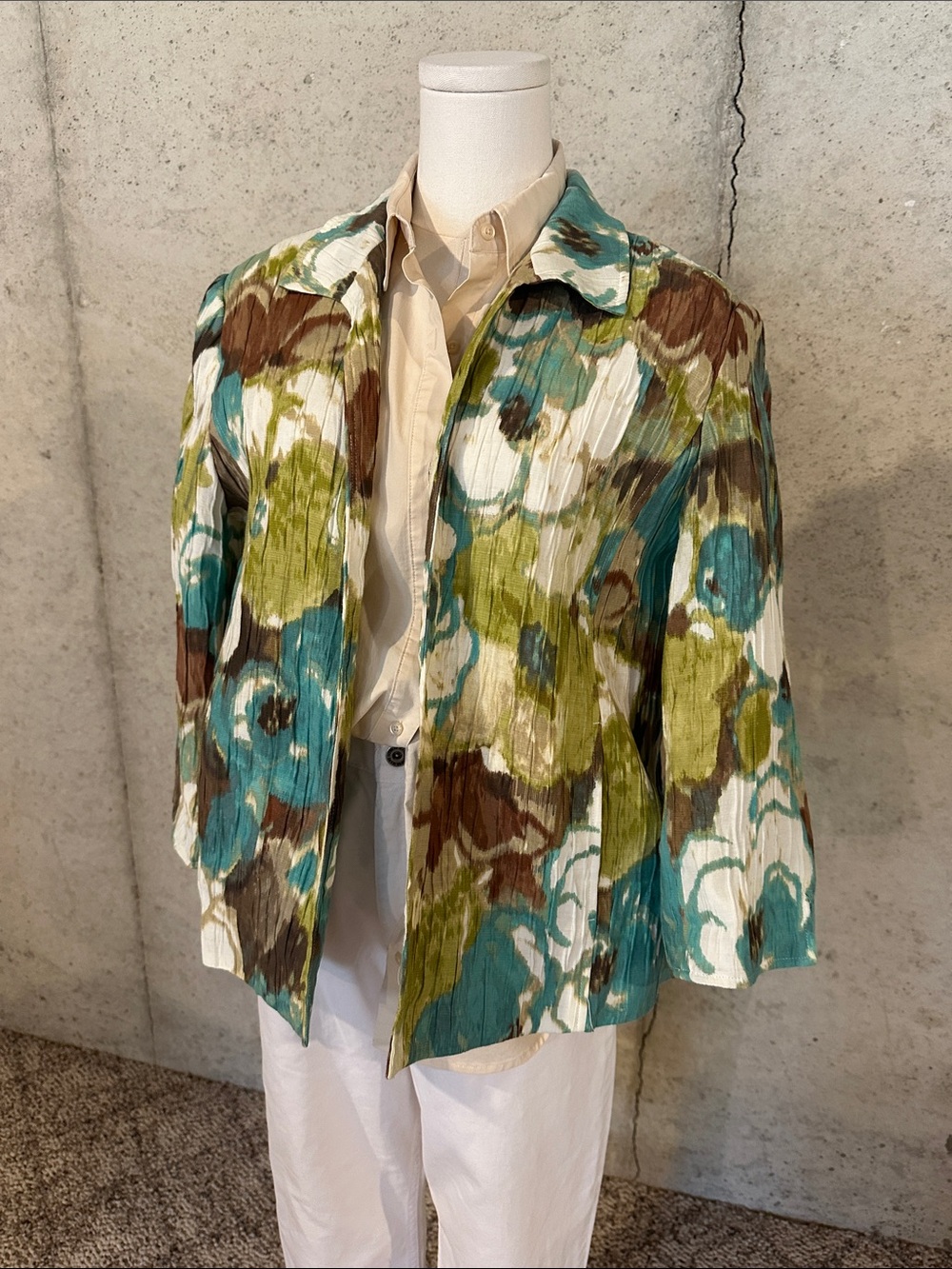 Vintage Abstract Floral Jacket Coastal Grandma Resort Wear Y2K Size 14P